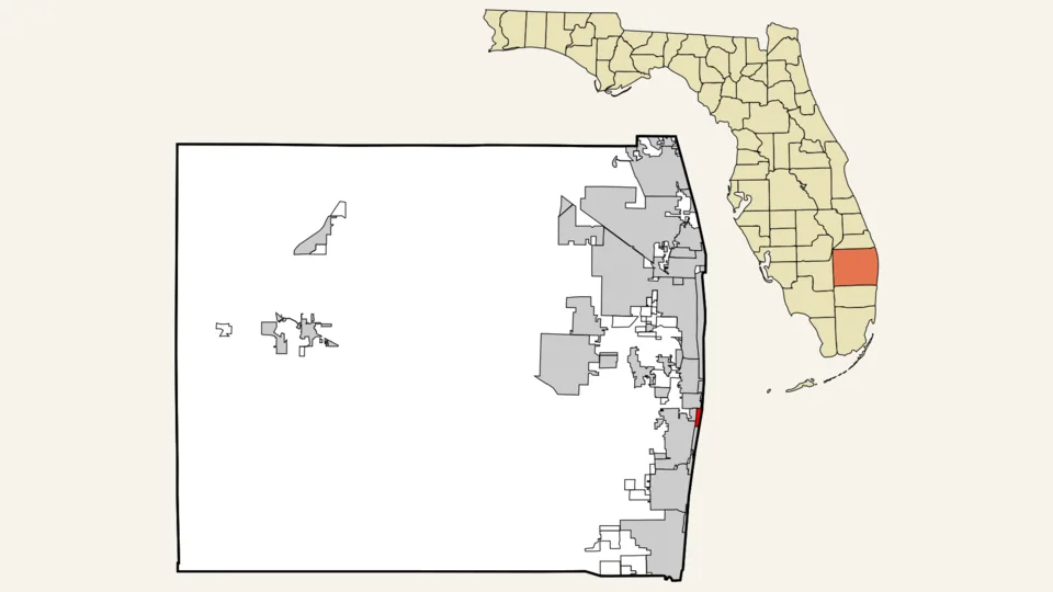 Locator map highlighting Manalapan in Palm Beach County, Florida